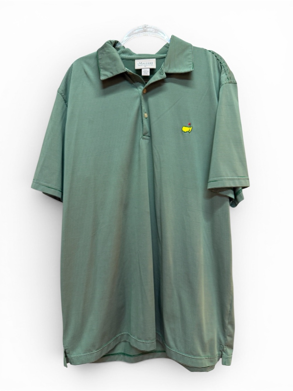 Masters Men's Green Micro-Striped Polo with Yellow Logo